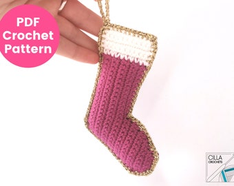 Mini Christmas Stocking Crochet Pattern PDF | Hanging Tree Ornament | DK Cotton | Advanced Beginner