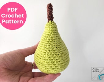 Pear Crochet Pattern PDF | Easy Amigurumi Fruit Toy Crocheted With Worsted Weight Cotton Yarn