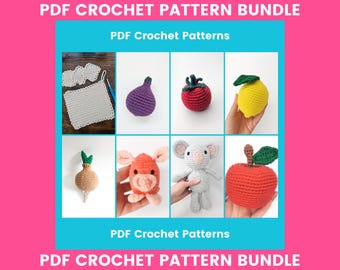 Beginner Crochet Pattern Bundle PDF | 8 Amigurumi & Crochet Patterns | Learn to Crochet Progression | Play Food Animals Washcloth
