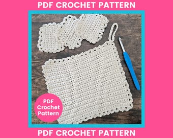 Crochet Washcloth & Face Scrubby Pattern PDF | Beginner Cotton Bathroom Set | Reusable Spa Gift