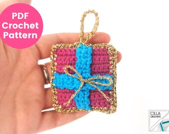 Mini Gift Crochet Pattern PDF | Hanging Christmas Ornament | Present Tree Decoration | DK Cotton | Advanced Beginner