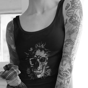Goth Skull Art Athletic Top - Unique Skeleton Head Design for Gym and Workout