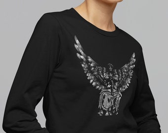 Grunge Angel Wings T-shirt met lange mouwen, gothic grafisch shirt