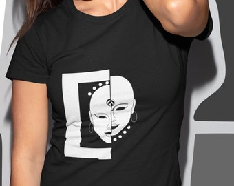 Abstract Face Graphic Tee | Split Design Shirt | Unique Artistic T-shirt
