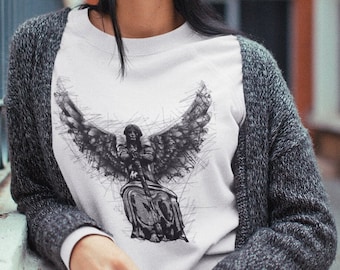 Moletom gótico com design de anjo – presente exclusivo de anjo, camiseta com estampa escura, vestuário alternativo