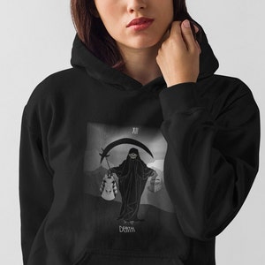 Sudadera con capucha con la carta del tarot de la muerte mística: top gótico espiritual