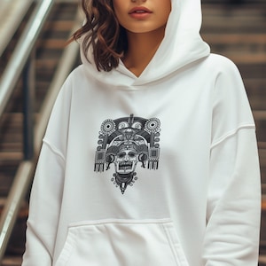 Sudadera con capucha del dios azteca de la guerra: diseño bohemio único, camiseta maya no binaria