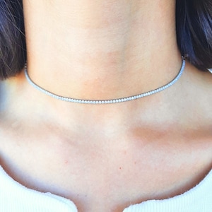 925 Silver Tennis Choker Necklace 1.5 mm Tennis Choker Necklace İnitial Necklace Dainty Silver Necklace Adjustable Zirconia Gems Tennis