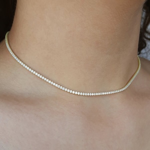 925 Silver Tennis Choker Necklace 2 mm Tennis Choker Necklace İnitial Necklace Dainty Silver Adjustable Zirconia Gems  Mothers Day Gift
