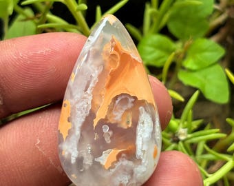 Piedra preciosa cabujón de calcedonia hecha a mano: calidad AAA natural (42 x 24 mm, 51 cts)
