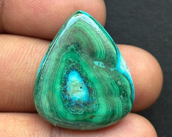 Cabochon d'azurite et de malachite : pierre précieuse faite à la main (27 x 23 mm, 39 carats)