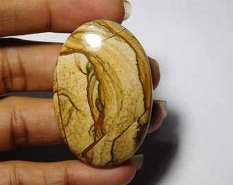 Cabujón de jaspe pictórico hecho a mano, piedra preciosa natural (48 x 32 mm, 102 quilates)