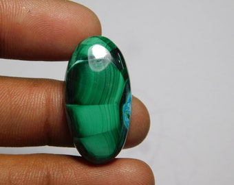Natürlicher Azurit-Malachit-Edelstein: Handgefertigter ovaler Cabochon (29 x 15 mm)