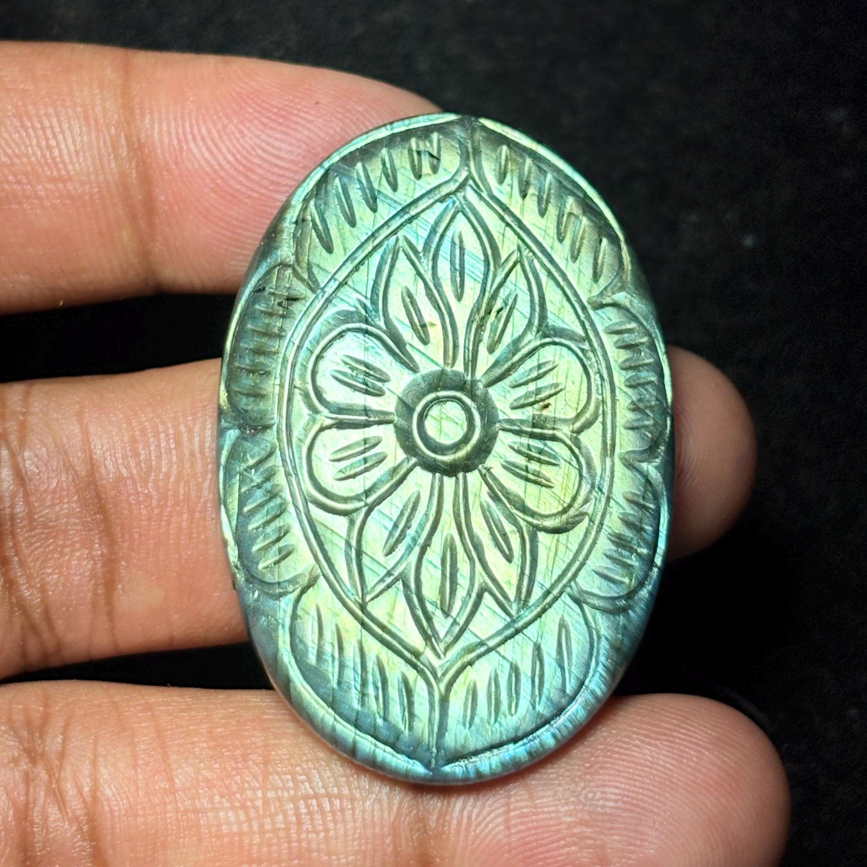 Beautiful Labradorite Carving Cabochon Natural Labradorite Carving Amazing Quality Carving Labradorite With happy feelings 113Cts.(48X33)mm