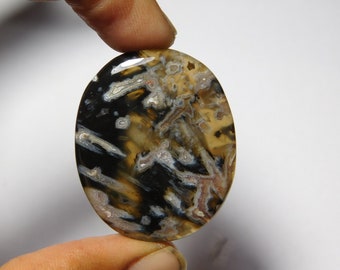 Cabujón de ágata en forma de aguja, hecho a mano (38 x 31 mm)