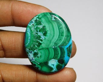 Azurit-Malachit-Edelstein-Cabochon, handgefertigt (37 x 28 mm, 74 Karat)