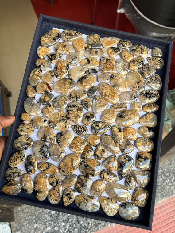 Tiger Dendrite Agate Cabochons: Handmade Gemstone Lot (5000 Carats / 1KG)