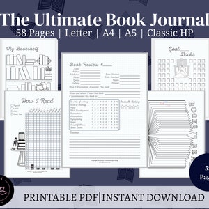 The Ultimate Book Journal | 58 Pages | Reading Planner | Bullet-style Pages 4 Sizes | Printable PDF