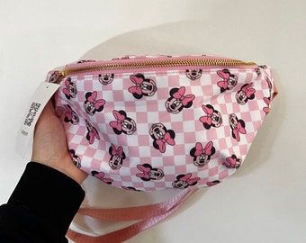 RTS Pronto per la spedizione Marsupio Minnie a quadretti Borsa a tracolla Toppe in ciniglia Regalo per il suo compleanno cucite