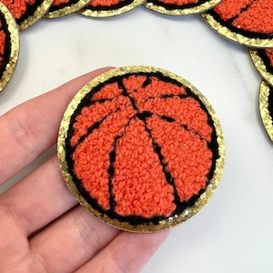 2.2&quot; Basketball SELF ADHESIVE Sticker Chenille Glitter Sport Patch