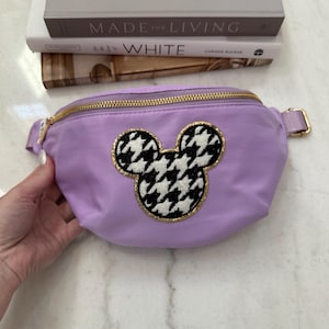 Glitter Houndstooth Mickey Mouse Fanny Pack Waist Bag Crossbody Bag Chenille Patches Gift for Her Birthday Sewn On