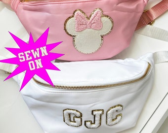 Fanny Pack Waist Bag Crossbody Bag Adult Travel Bag Disney Bag Customizable Chenille Patches Gift for Her Birthday Gift Sewn On
