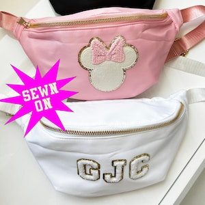 Fanny Pack Waist Bag Crossbody Bag Adult Travel Bag Disney Bag Customizable Chenille Patches Gift for Her Birthday Gift Sewn On