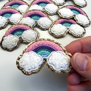 Patch auto-adhésif en chenille à paillettes, violet, rose, arc-en-ciel, 2.4 pouces, DIY