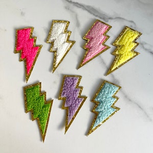 3&quot; Lightning Bolt SELF ADHESIVE Sticker Chenille Glitter Patch DIY Gift