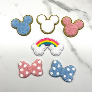 Mickey Mouse Bow Rainbow SELF ADHESIVE Chenille Patch DIY Gift
