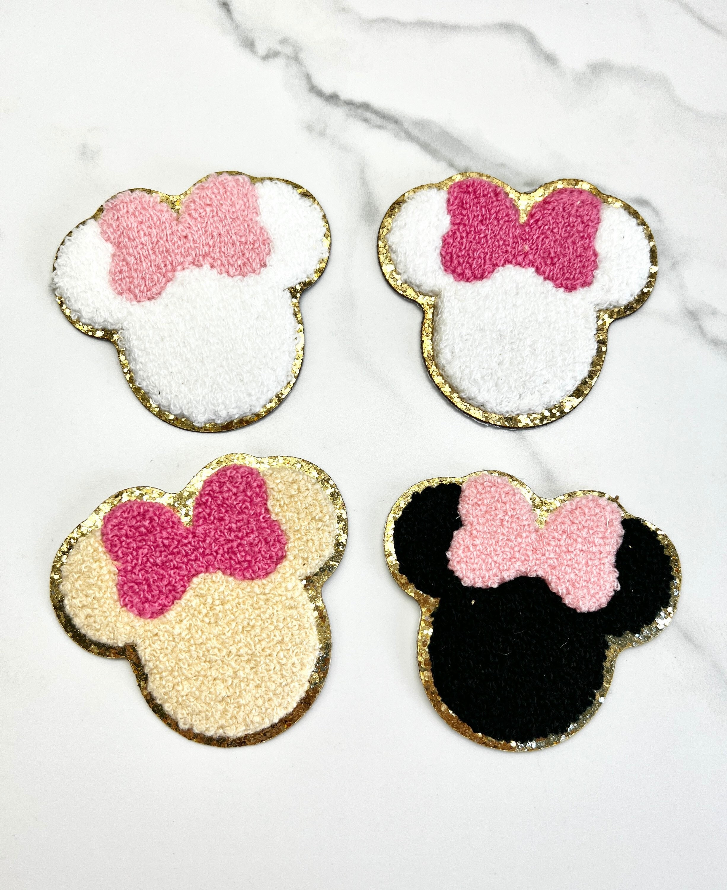 Minnie Mouse Head Patch Pink Bow Disney Chenille Iron On 