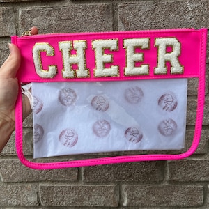 CHEER in 11 colors PVC Bag Makeup Bag Cosmetic Bag Travel Bag Beach Bag Customizable Chenille Patch Birthday Gift Bridesmaids Sewn On