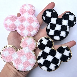 Écusson à carreaux Mickey Mouse de 3 po. Repassage sur adhésif chenille 3 m DIY