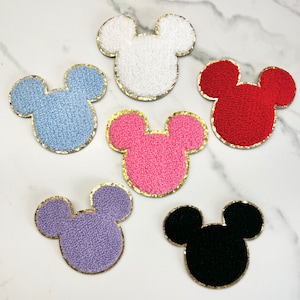 Patchs de tête de Mickey Mouse de 2,75 po. Patch chenille adhésif bricolage