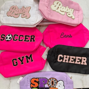 XL Makeup Bag Selection Toiletry Cosmetic Travel Customizable Chenille Patches Birthday Gift Bridesmaids Gift