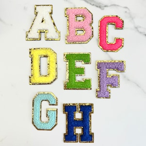 2.2” Chenille SELF ADHESIVE Glitter Letter Patches Initial Patch Monogram