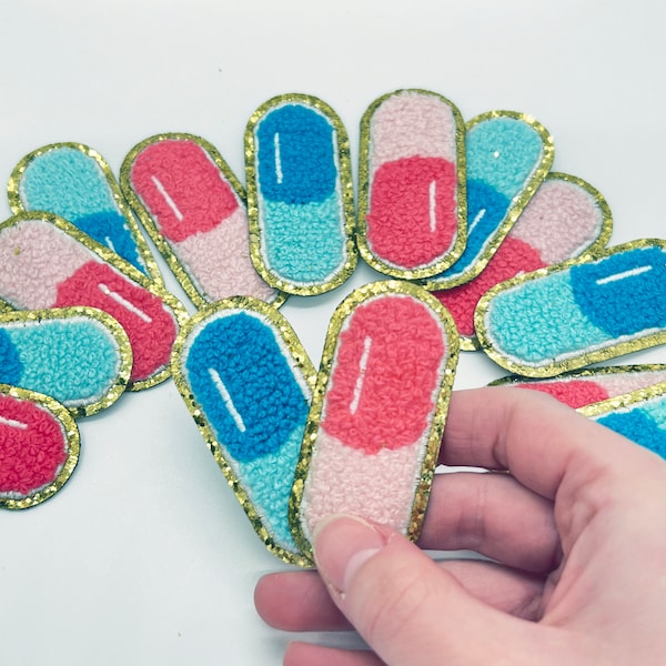 2.5" Pill Chenille Glitter Patch DIY