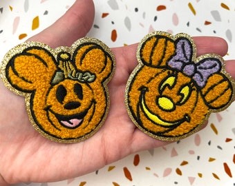 2.5” Halloween Pumpkin Mickey Minnie Self-Adhesive 3M Chenille Patch Fall Theme Park DIY