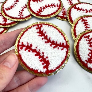 2.5&quot; Baseball Iron On Sticker Chenille Glitter Sport Patch