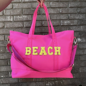 Large Tote Weekender Bag Beach Bag Chenille Patch Bag Travel Bag