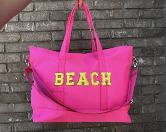 Large Tote Weekender Bag Beach Bag Chenille Patch Bag Travel Bag