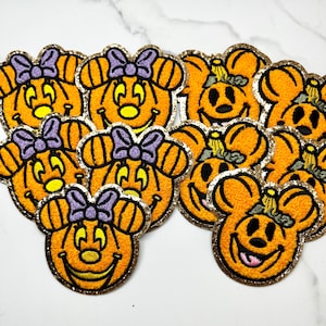 3.5” Large Halloween Pumpkin Mickey Minnie Self-Adhesive 3M Chenille Patch Fall Theme Park DIY
