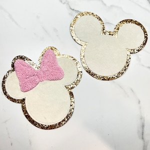 Velours chenille Minnie Mickey, silhouette avec noeud 2,5 pouces 3,5 pouces 5,8 pouces auto-adhésif Patch chenille 3 m bricolage
