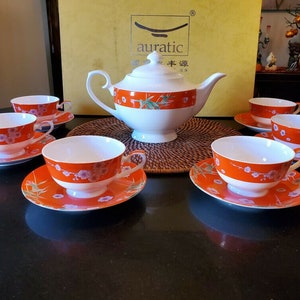 Audi Snacky Time Bone China Printed Tea Cup (Orange, Pack of - 8