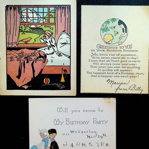 Vintage Birthday Card Lot of 3 Early 1900s Dutch Children Toys Bird Waking Up Junk Journal Scrapbooking