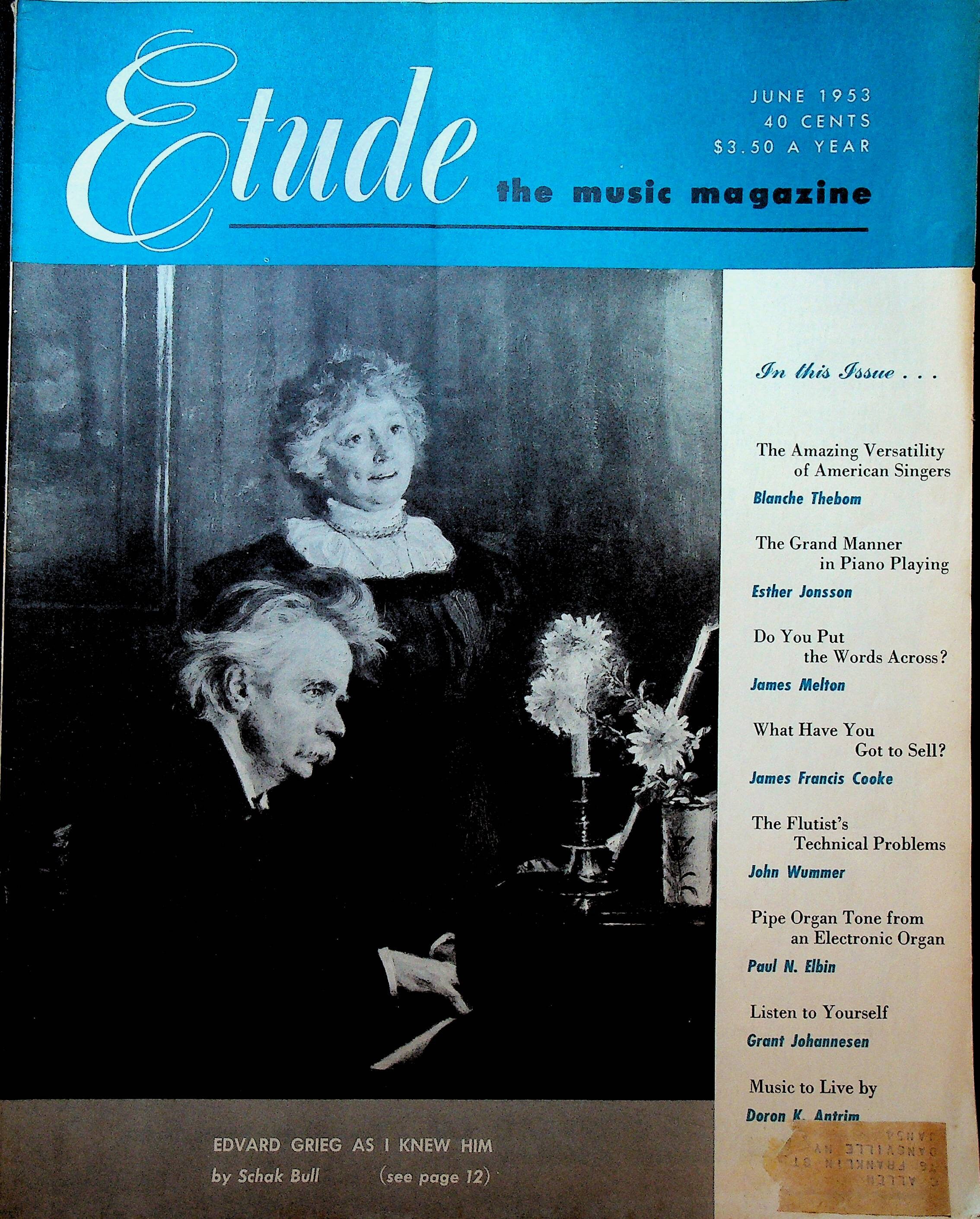 Cover art from the May 1933 edition of Etude magazine featuring two girls  at the piano excited to play scores from the latest edition of the  magazine.