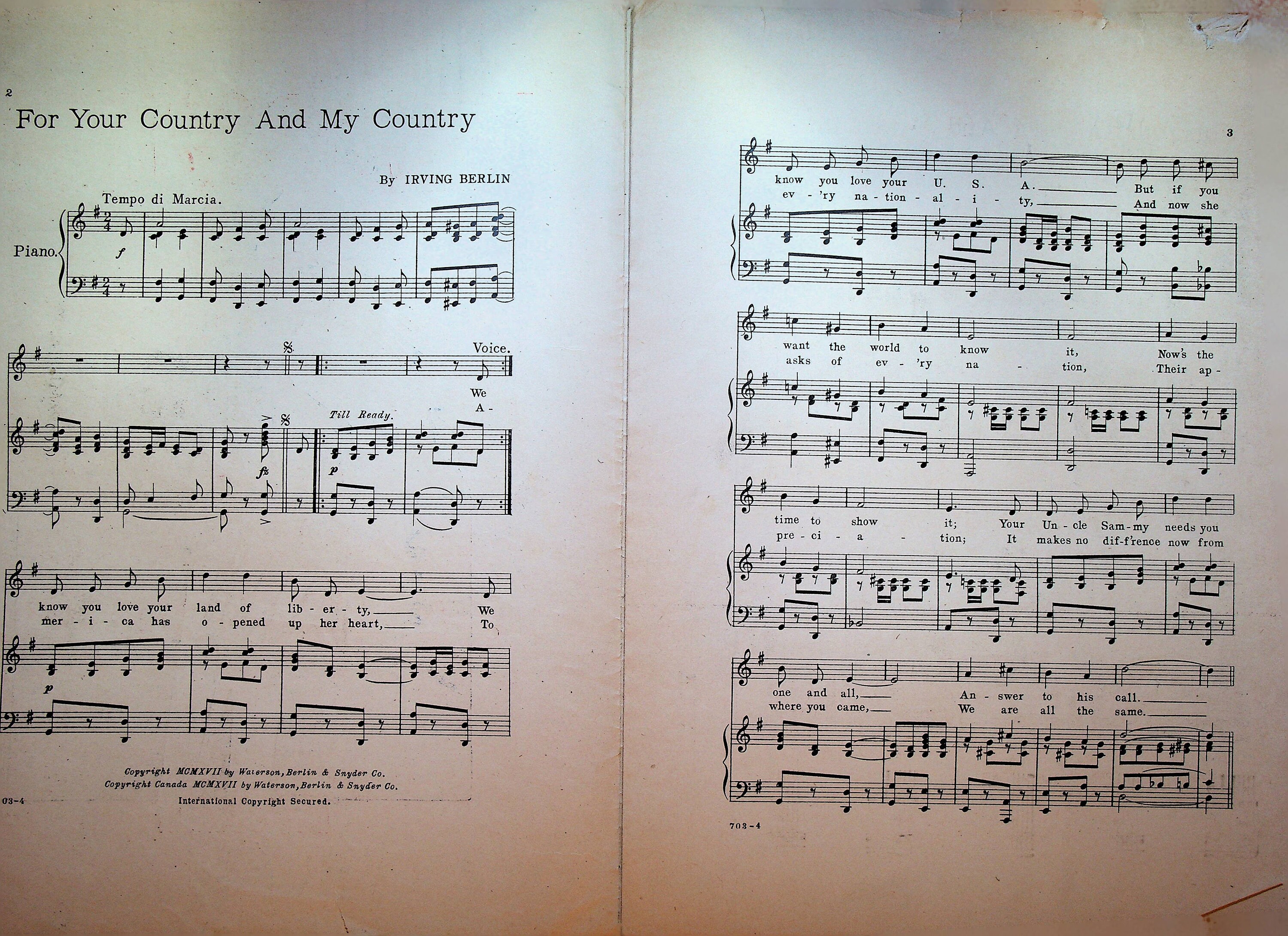 For Your Country and My Country Sheet Music Irving Berlin Etsy