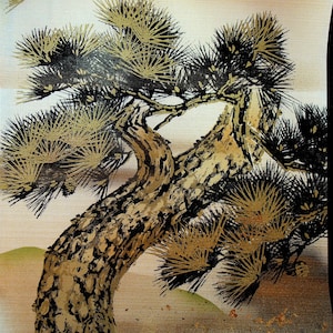 Japanese Wallpaper Sample 1950s Japan Silver Green Tree
