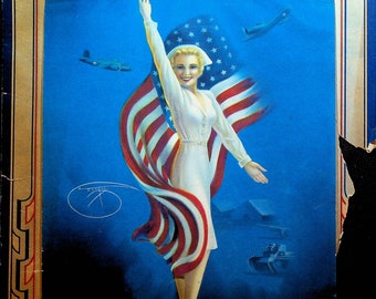 Patriottische kalender Topper Amerikaanse Rode Kruis Verpleegster 1940s WWII Pinup