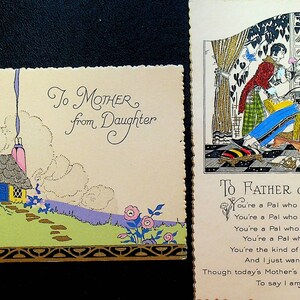Mother&#39;s Day Card Lot of 2 Used Cards 1920s Cottage Decor